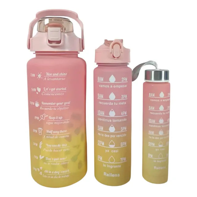 Botella De Agua Motivacional Set X3 Botellas Agua Termo 2l